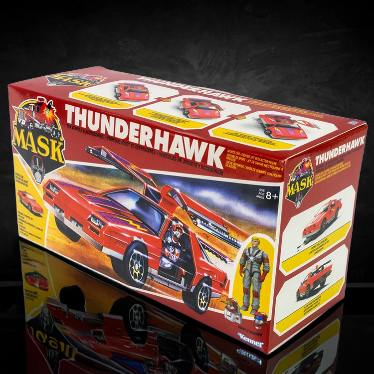 Loyal Subjects M.A.S.K. Thunderhawk vehicle playset with Matt Trakker figure and transforming sports car to jet fighter.