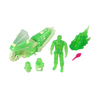 Translucent green toy spacecraft with matching action figure and accessories