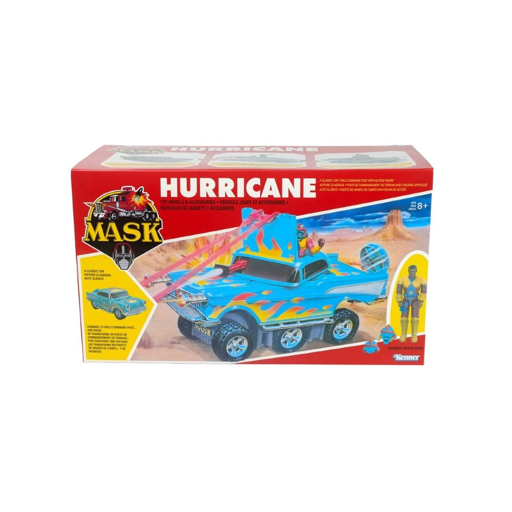 Vintage boxed toy vehicle with a colorful blue and orange off road design and character figureાન્ય