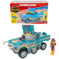 M A S K Hurricane toy vehicle with flame decals, box packaging, and colorful action figure