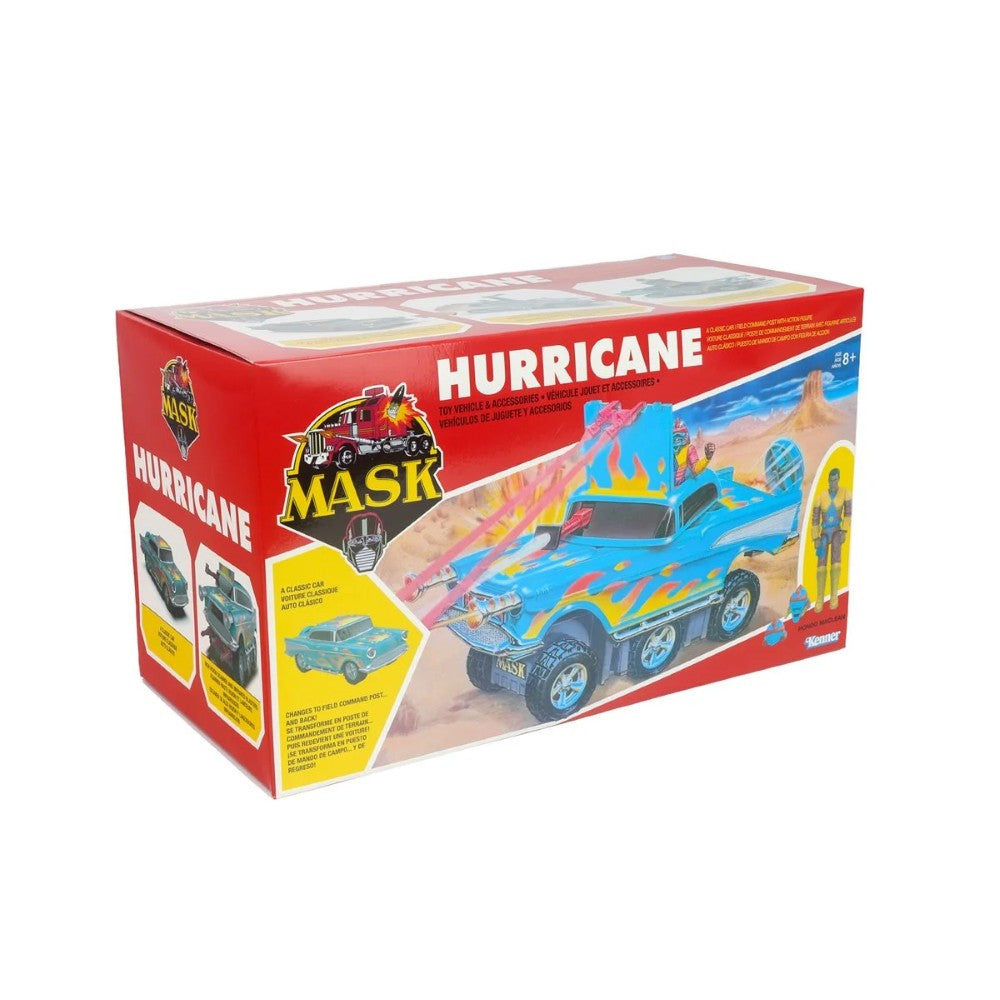 Vintage M.A.S.K. Hurricane vehicle in a red illustrated box with blue and yellow artwork