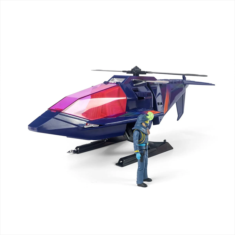 The Loyal Subjects M.A.S.K. High Tech Helicopter toy with pilot figure and translucent red cockpit canopy