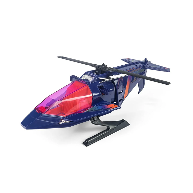 The Loyal Subjects M.A.S.K. High Tech Helicopter playset in helicopter mode with purple canopy and black rotors