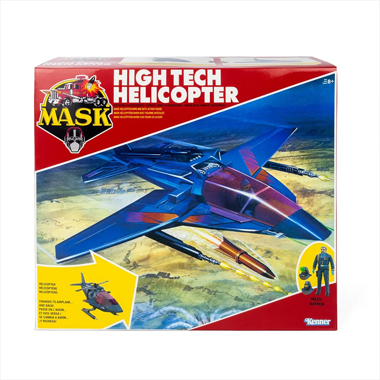 The Loyal Subjects M.A.S.K. High Tech Helicopter vehicle toy transforming from helicopter to jet fighter with Miles Mayhem figure