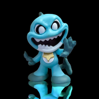 Go Figment Nightmare Critters Series 4 blue mini figure with wide grin and sharp teeth on reflective black surface