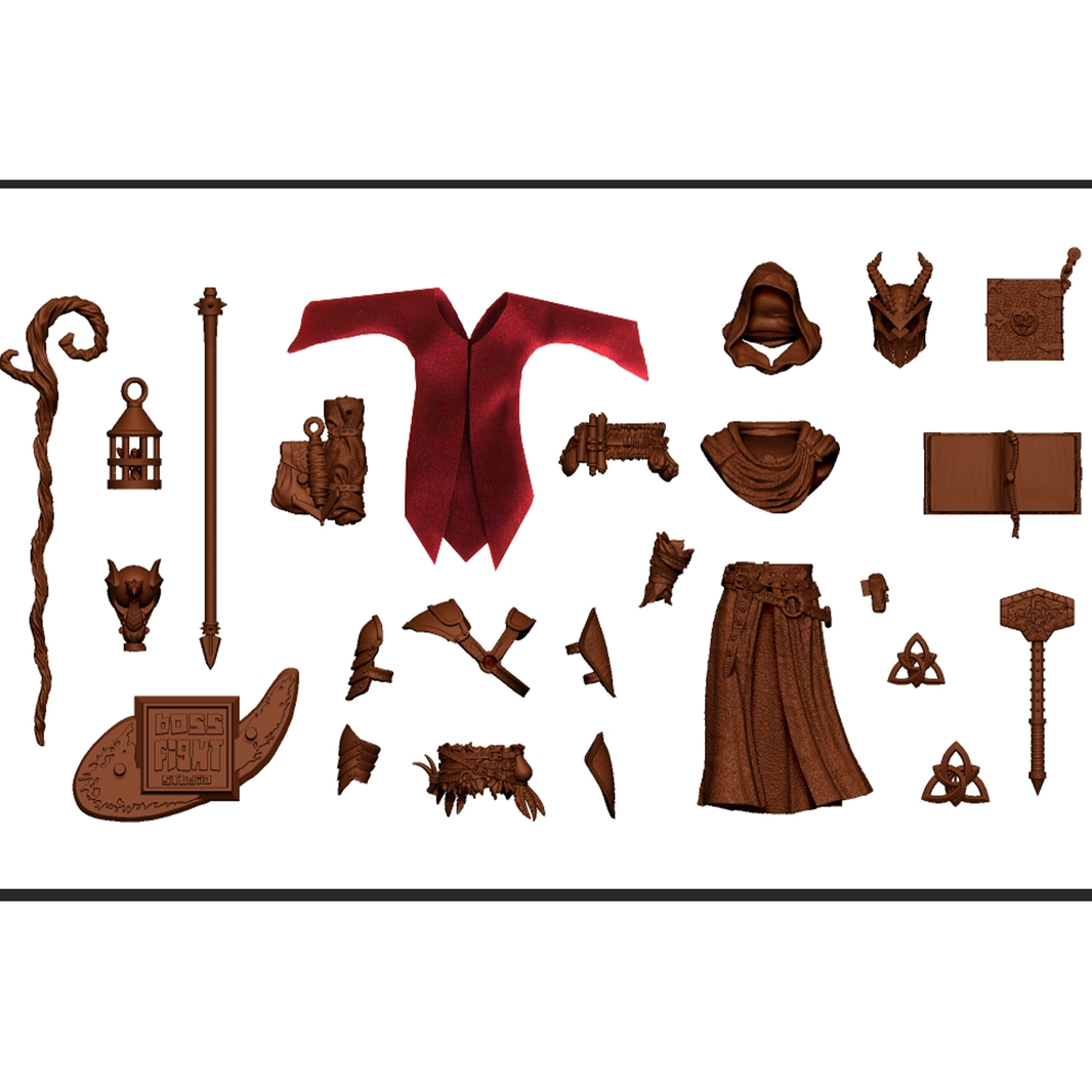1:18 Scale Magic User Monk Brown Customizer Kit with Red Velvet Cape (Double Figure Wizard & Sorcerer Pack for 3.75" - 4" Figures)