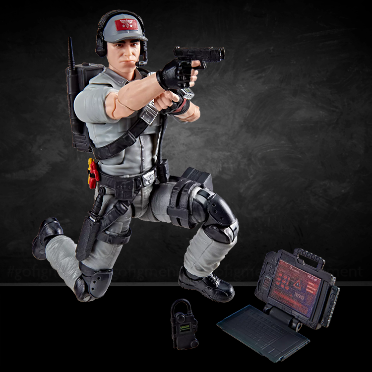 Blaine Mainframe Parker 6-inch action figure in tactical gear with accessories including laptop and scanning device