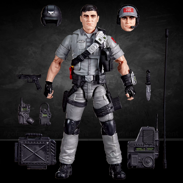 GI Joe Classified Series Mainframe Parker 6-inch action figure with multiple accessories including alternate heads and tech gear