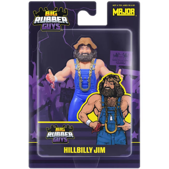 Hillbilly Jim Major Big Rubber Guys 1:9 Scale 8-Inch Posed Figure by Major Wrestling Action Figures in blue overalls