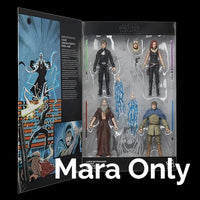 Star Wars Black Series Mara Jade 6-inch action figure with alternate head, lightsaber, and blaster accessories loose in packaging
