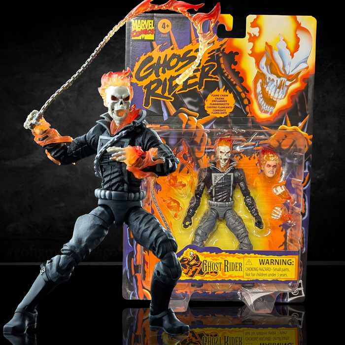 Ghost Rider 1:12 Scale 6" Marvel Legends Retro Cardback Action Figure by Hasbro with chain and flame effects