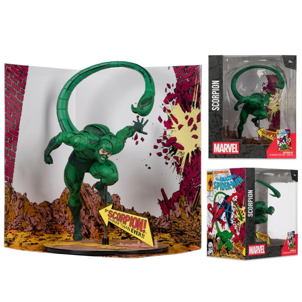 Scorpion - Brand New Day 1:10 Scale Posed Figure Scene McFarlane Toys #318 by Hasbro in dynamic pose with comic backdrop