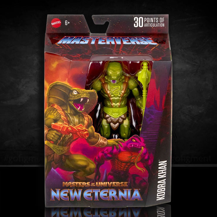 Mattel Masters of the Universe Masterverse Kobra Khan action figure with 30 articulation points in window box packaging