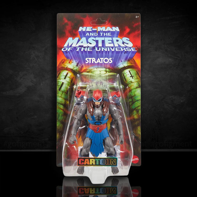 Mattel He-Man Masters of the Universe Origins 200X Stratos action figure in blister packaging, detailed and collectible.