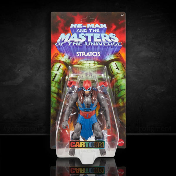 Mattel He-Man Masters of the Universe Origins 200X Stratos action figure in blister packaging, detailed and collectible.