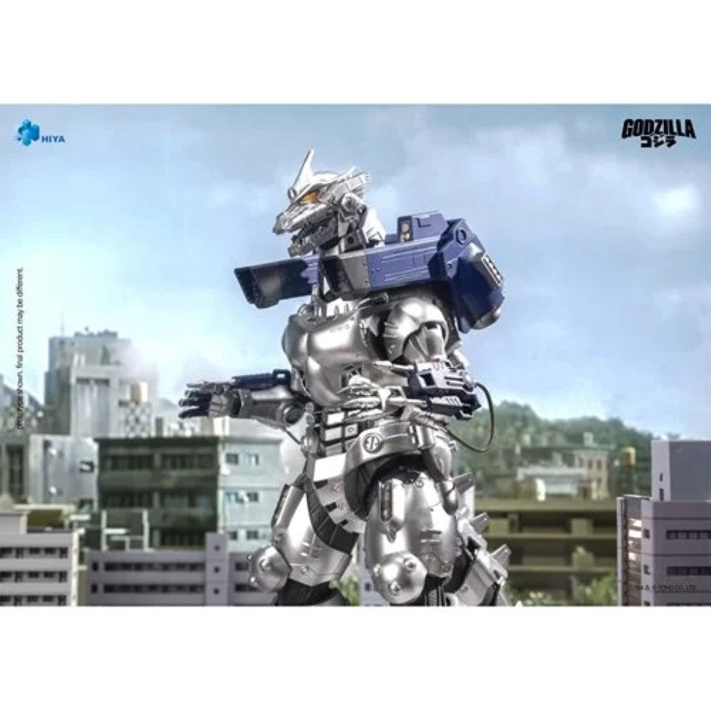 Mechagodzilla MFS-3 Exquisite Basic Series None Scale 7 3/4-Inch Action Figure Godzilla Against Mechagodzilla by Exquisite standing in a cityscape
