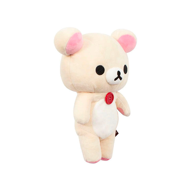 San-X Korilakkuma 13.5 inch plush with red button, soft cream-colored teddy bear from Classic Series with pink tag