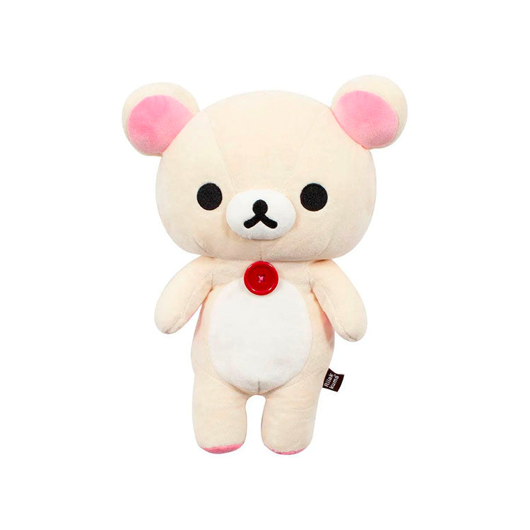 San-X Korilakkuma 13.5 inch plush with red button from the Classic Series, soft and collectible teddy bear toy.