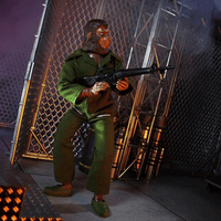 Caesar Planet of the Apes Retro Style Articulated Mego Action Figure 8 inch holding weapon in green outfit by Mego