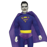 Bizarro 50th Superman Retro Style Articulated Mego Action Figure 8 inch featuring detailed villain costume and purple cape by Mego
