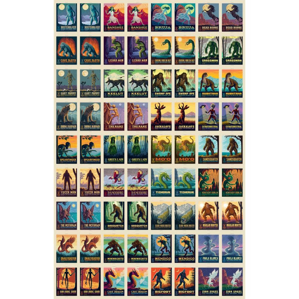 Legends of the National Parks memory game cards by Master Pieces featuring illustrated mythical creatures and folklore characters