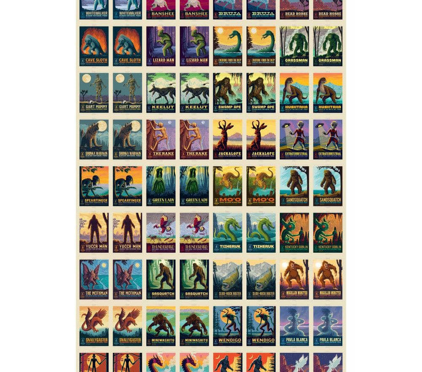 Legends of the National Parks memory game cards by Master Pieces featuring illustrated mythical creatures and folklore characters