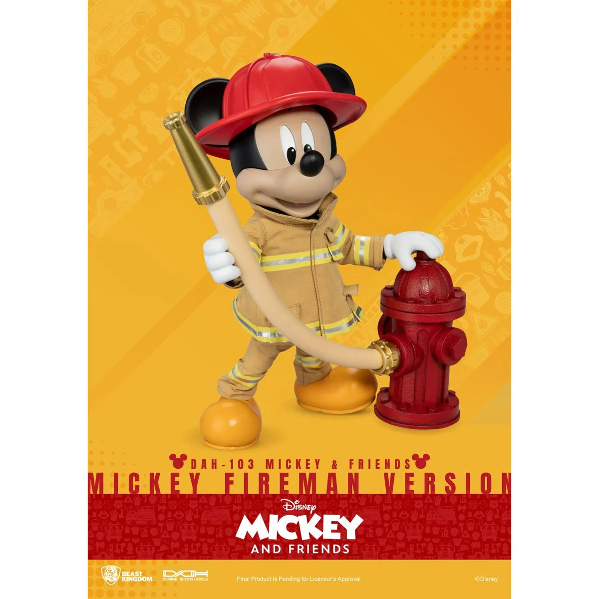 Beast Kingdom Mickey Mouse Fireman DAH-103 Dynamic 8-Ction Heroes Action Figure holding a hose by a fire hydrant