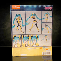 Blokees Hatsune Miku Vivid Echoes model kit box showing multiple poses and facial expressions in yellow outfit