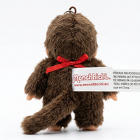 4" Monchhichi Keychain - Classic Girl with Red Bib Macot - Authentic Plush Mascot, NWT by Sekiguchi back view