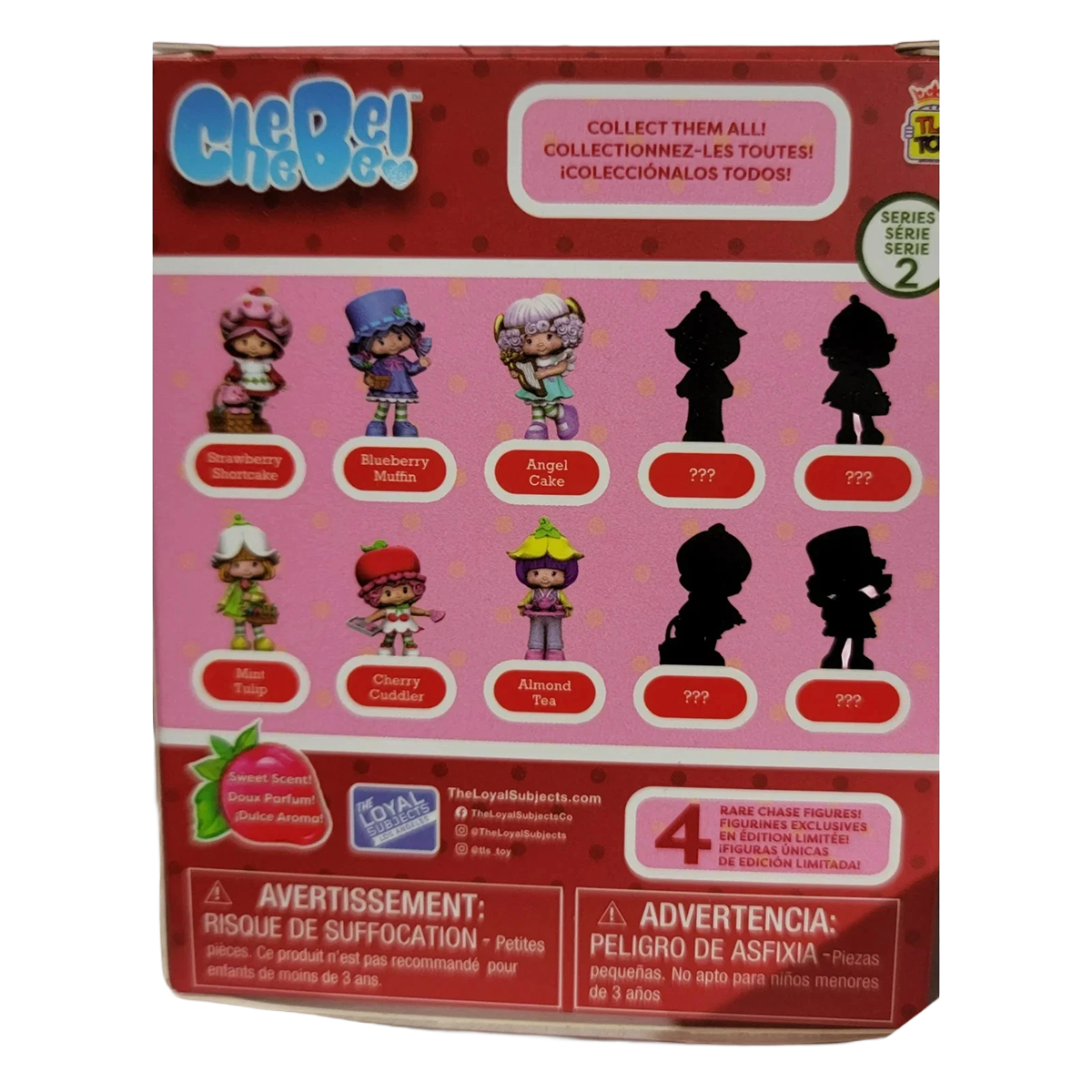 Mint Tulip Strawberry Shortcake 2.5" Cheebee Figure CHASE by Loyal Subjects packaging back with character lineup