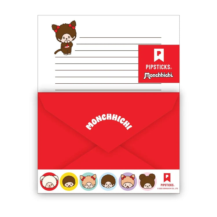 Monchhichi 7.5" Pipsticks Classic Letter Kit Stationery Set with red envelope and lined paper