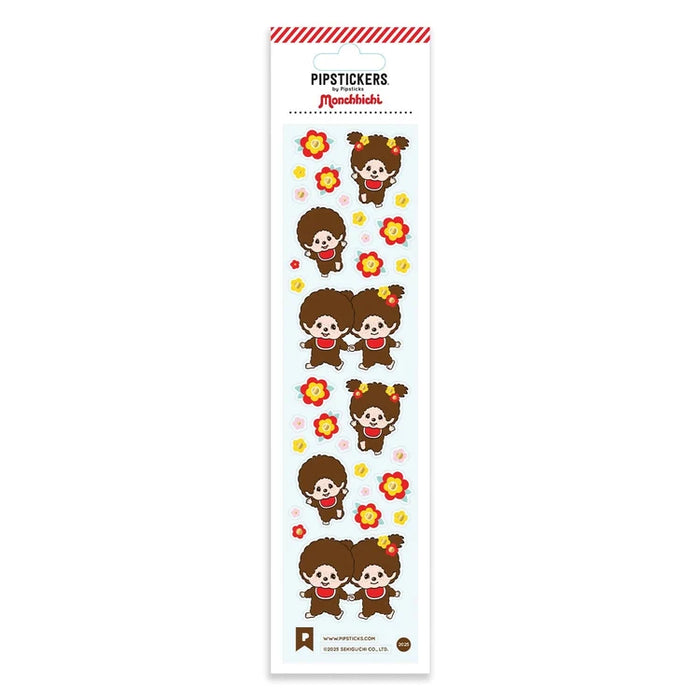 Monchhichi Frolicking 8" Pipsticks Gold Foil Sticker Sheet featuring Monchhichi characters and flowers