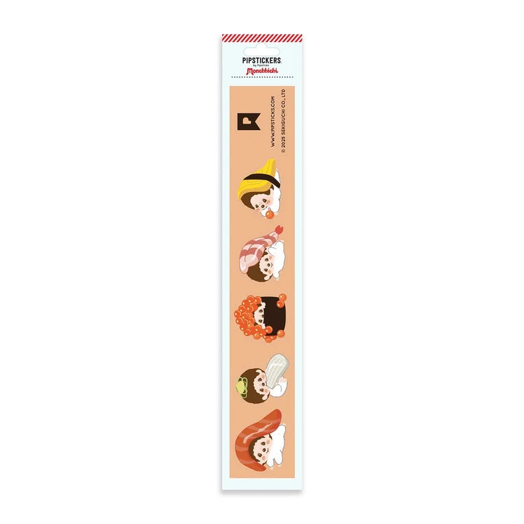 Monchhichi Sushi Roll Minis 6" Pipsticks Sticker Sheet with sushi themed character stickers