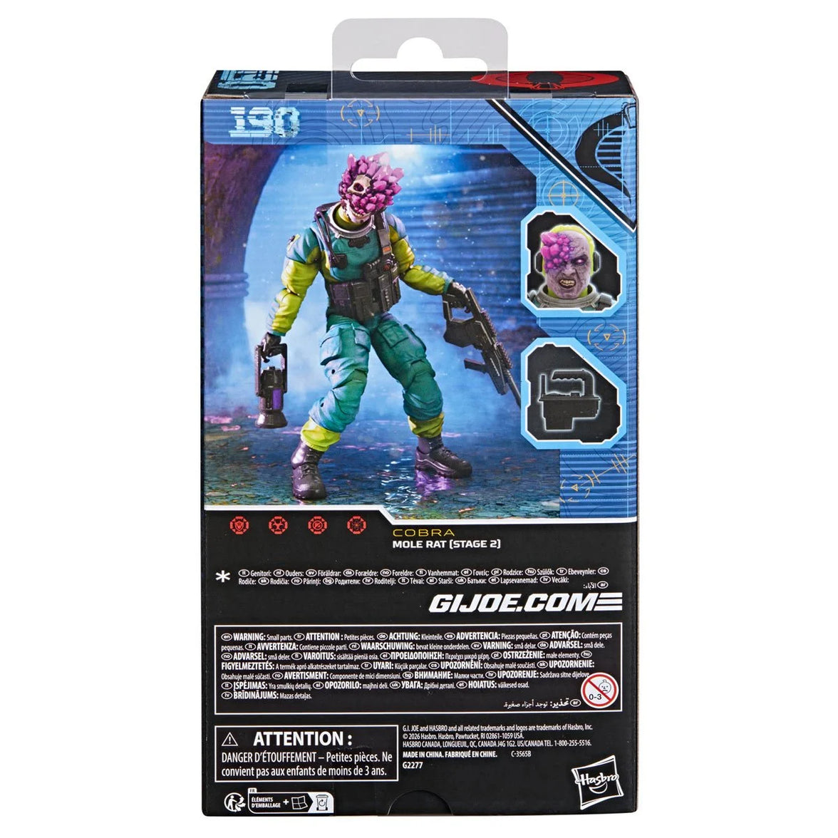 Mole Rat (Stage 2) "190" G.I. Joe Classified Series 6 inch COBRA Action Figure by Hasbro in packaging showing figure and accessories