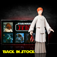 Kenner Mon Mothma Star Wars Retro Collection ROTJ action figure standing in front of vintage Return of the Jedi box