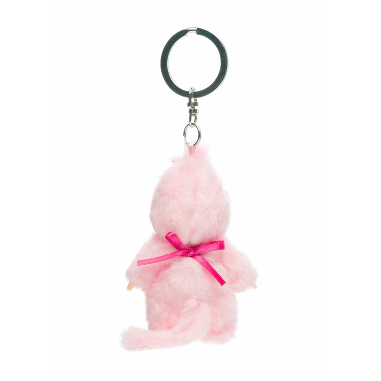 Sekiguchi Monchhichi 4-inch plush keychain in pink cherry blossom theme with soft fur and ribbon bow details