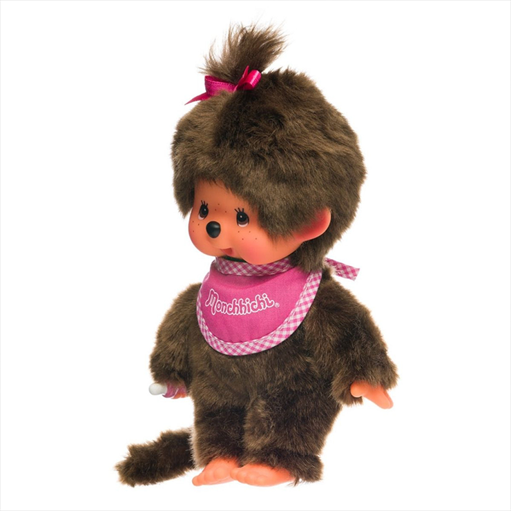 Sekiguchi Monchhichi Classic Girl with Pink Bib 8" Monkey Plush - NWT