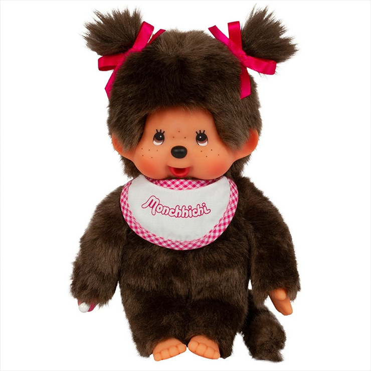 Sekiguchi Monchhichi Classic Girl with White & Pink Bib 8" Monkey Plush - NWT