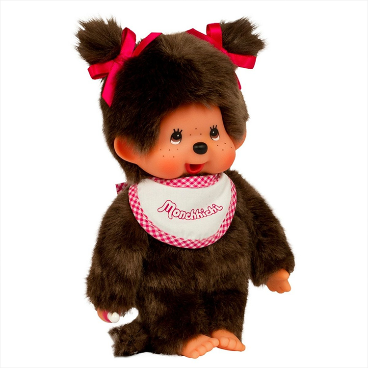 Sekiguchi Monchhichi Classic Girl with White & Pink Bib 8" Monkey Plush - NWT
