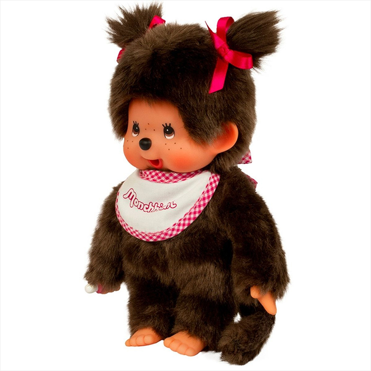 Sekiguchi Monchhichi Classic Girl with White & Pink Bib 8" Monkey Plush - NWT