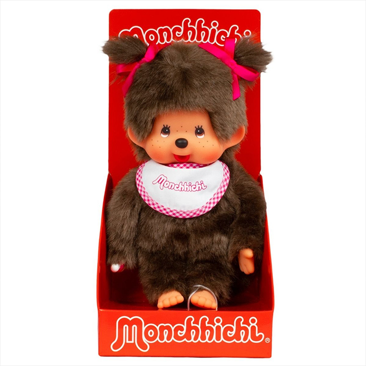 Sekiguchi Monchhichi Classic Girl with White & Pink Bib 8" Monkey Plush - NWT