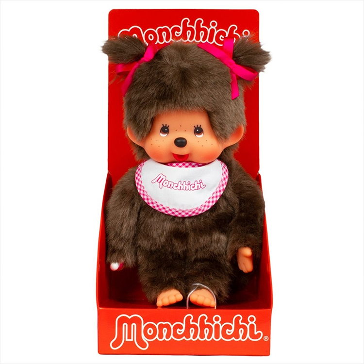 Sekiguchi Monchhichi Classic Girl with White & Pink Bib 8" Monkey Plush - NWT