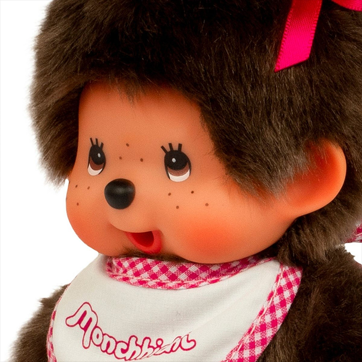 Sekiguchi Monchhichi Classic Girl with White & Pink Bib 8" Monkey Plush - NWT