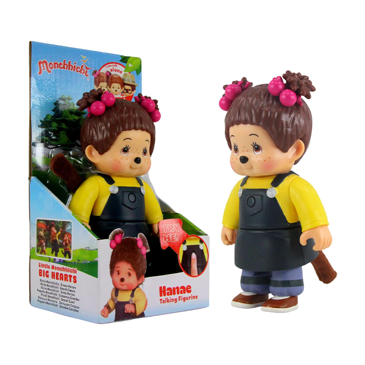 Monchhichi Talking Figures 3-pack showing the Willow figure wearing his signature hat and glasses inside the packaging.