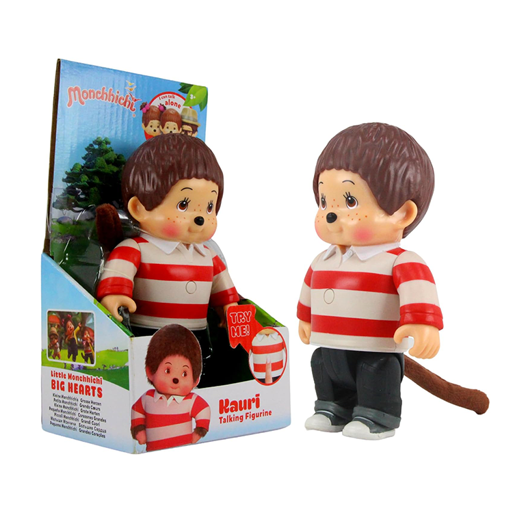 Monchhichi Talking Figures 3-pack showing the Willow figure wearing his signature hat and glasses inside the packaging.