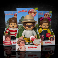 Monchhichi Talking Figures 3-pack showing the Willow figure wearing his signature hat and glasses inside the packaging.