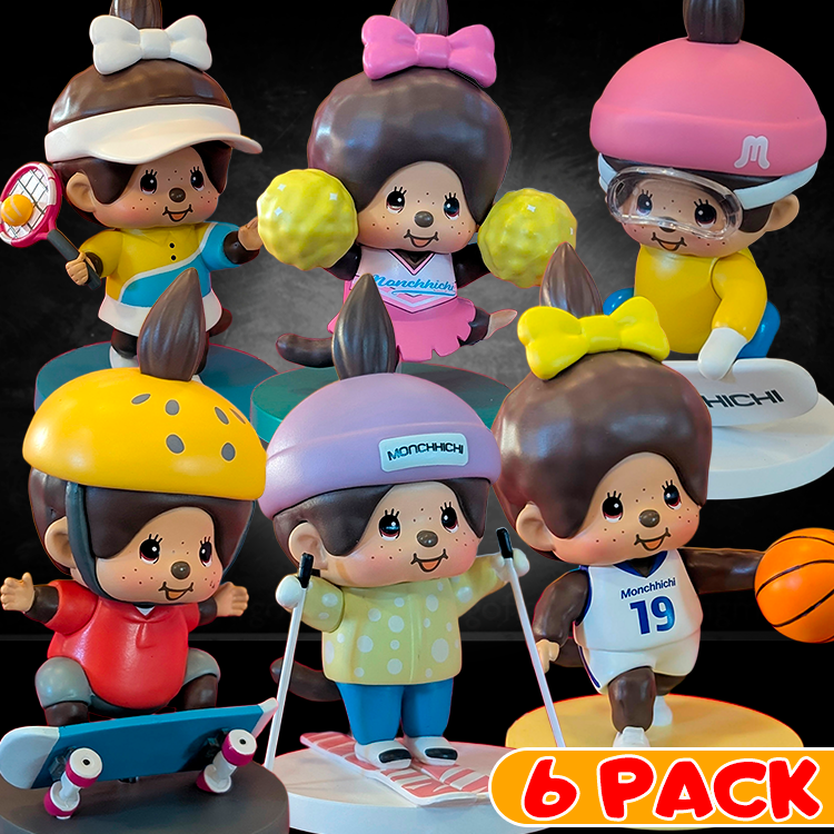 Sekiguchi Monchhichi 6 Pack BUNDLE Blind Box Complete Sport Series 4" Vinyl Figure