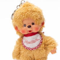 5.5" Monchhichi Keychain Set - Classic Beige Boy & Girl 2-Piece Plush Pack with Metal Rings
