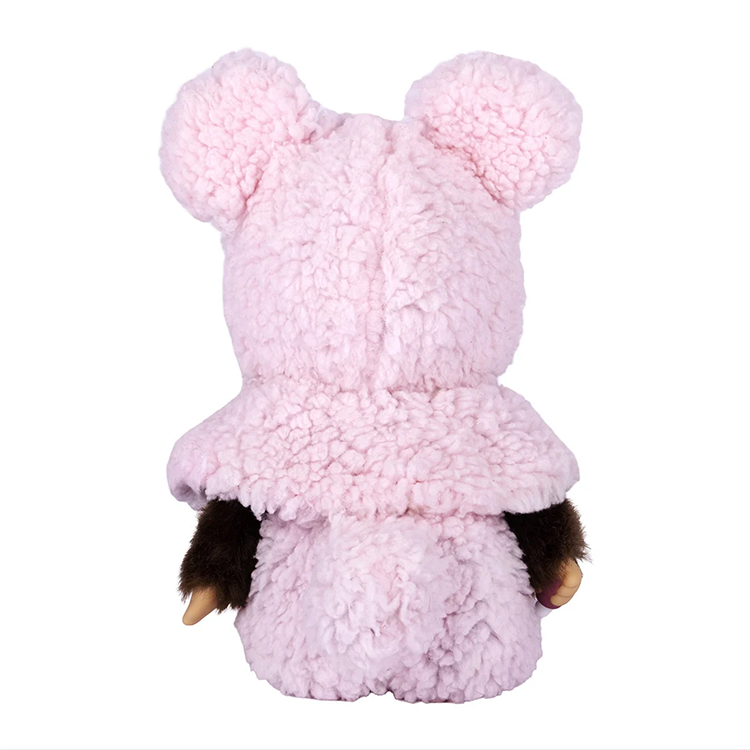 Monchhichi Girl Leopard Hood & Boy Pink Bear Cape Plush Set - Sekiguchi