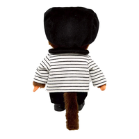8" Monchhichi Brown Boy  - in Striped Jacket & Casquette and Brown Eyes